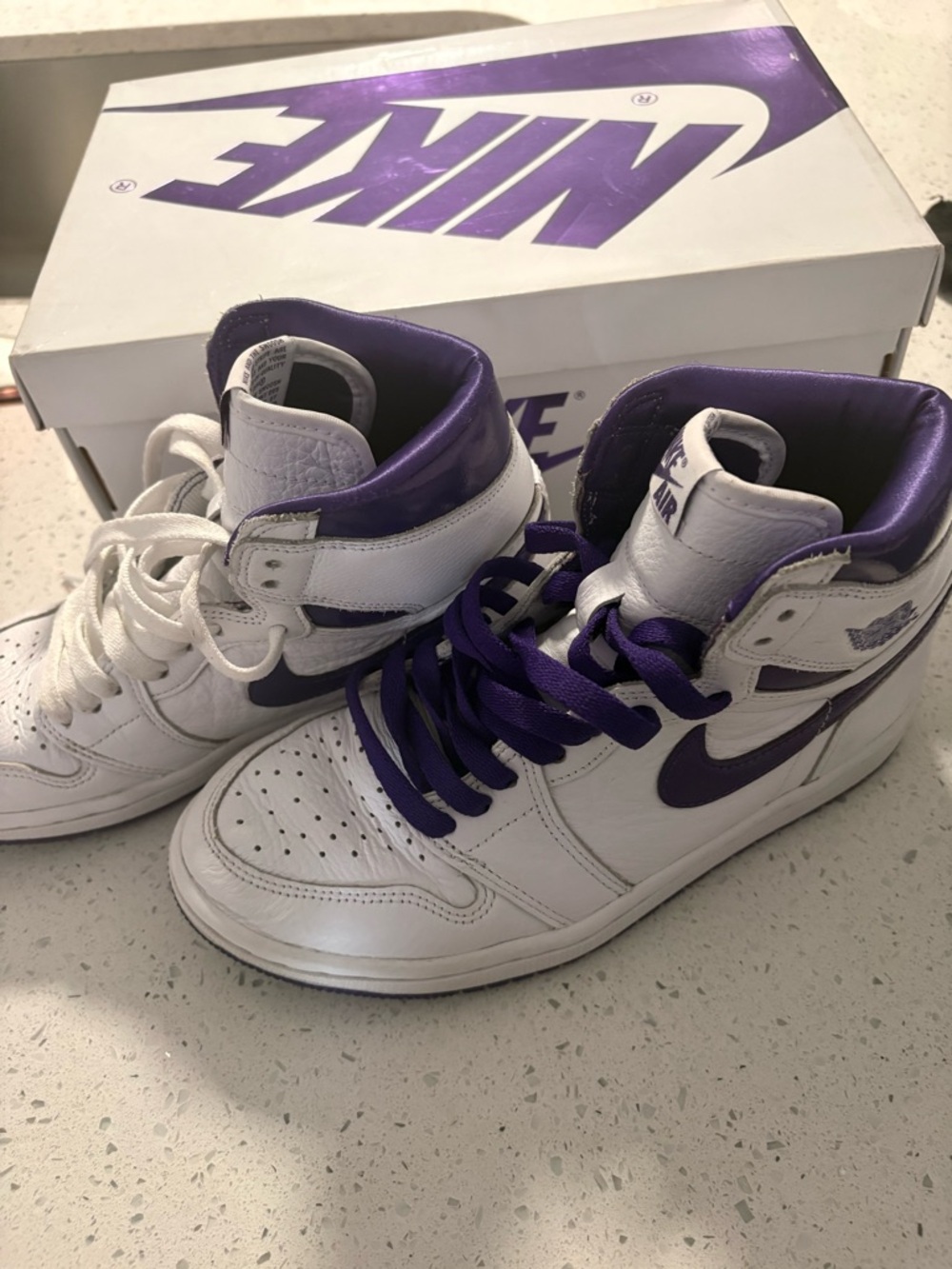 Nike White and Purple High-Top Sneakers